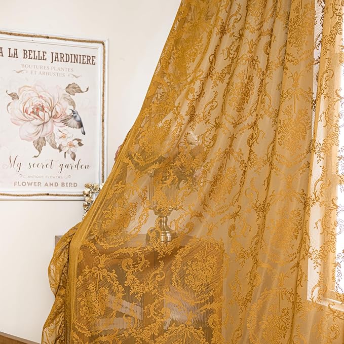 Deeprove Sheer Gold Lace Curtains - Image 8