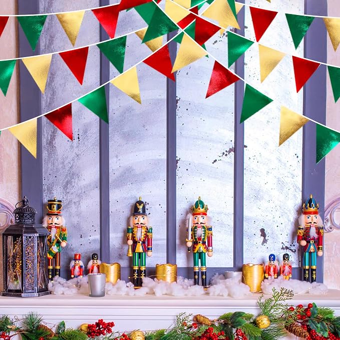 Christmas Party Decorations Triangle Pennant Banner Flag Red Green Gold - Image 4