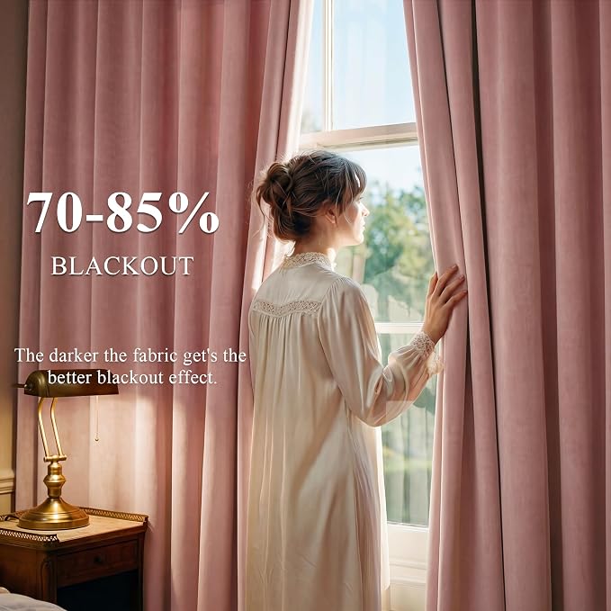 Dusty Pink Velvet Curtains for Girls Bedroom, W52 x L120, 2 Panels | Room - Image 3