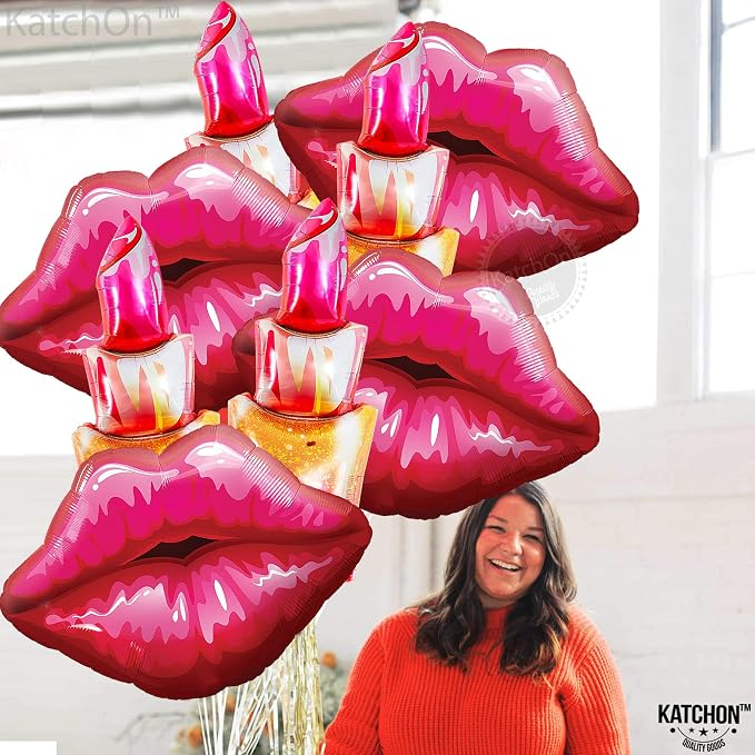 KatchOn Pink Lip Balloons and Lipstick Balloons Set – 49 Inch, Happy Birthday - Image 4