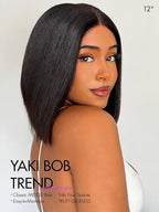 LUVME HAIR 12" Light Yaki Glueless Bob Wigs Human Hair Pre Plucked, 5x5 HD Lace Closure Wigs Human Hair 180 Density, Ready to Go Wig with Bleached Knots & Pre Cut Lace