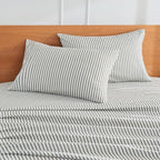 JELLYMONI 100% Natural Cotton Striped Standard Pillowcases Set, 2 Pack White and Grey Vertical Stripes Pattern Printed Pillow Covers with Envelope Closure(Pillows are not Included)
