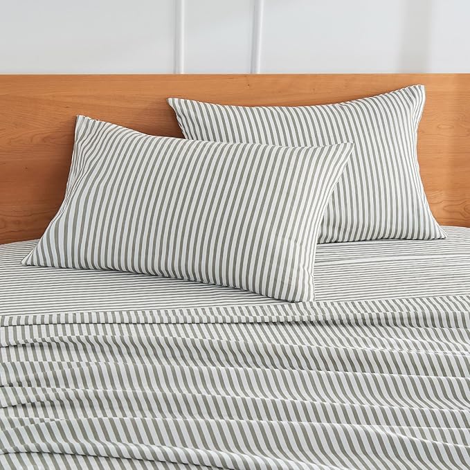 JELLYMONI 100% Natural Cotton Striped Pillowcases Set, 2 Pack White and Grey Vertical Stripes Pattern Printed Pillow Covers with Envelope Closure(Pillows are not Included)-King(20"×36")