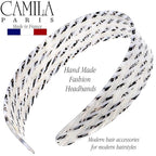 Camila Paris CP3462 French Headband for Women, Handmade White and Gray, Strong Hold Grip Women's Hair Band, Ligth and Very Flexible, No Slip and Durable Styling Girls Hair Accessories, Made in France
