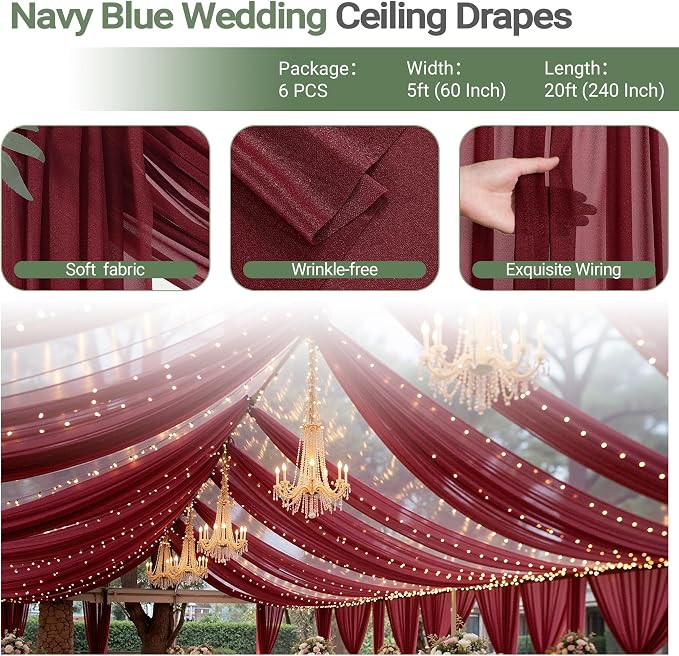 6 Panels Burgundy Ceiling Drapes - Image 4
