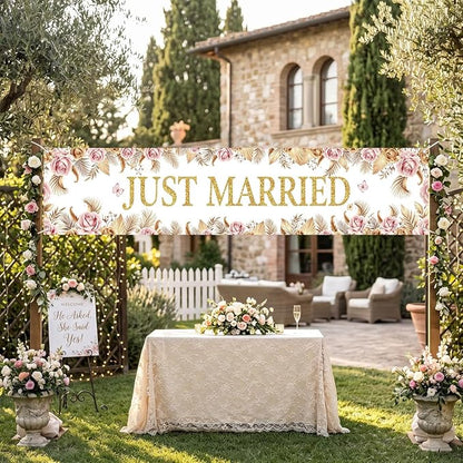 Just Married Wedding Decor Banner Decorations Party Hanging Sign | Reusable - Image 3