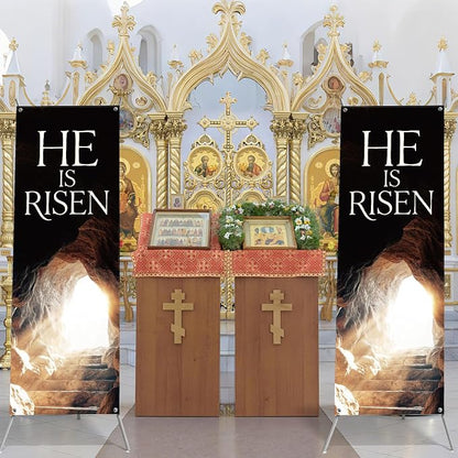 Hahafelt HE IS RISEN Banner for Church 24 x 72 Inch Easter Adjustable X-Stand - Image 6