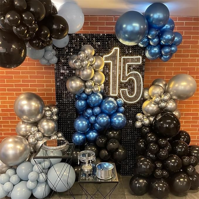 Metallic Blue and Black Balloon Arch Garland Kit - Image 3