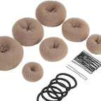 Teenitor Donut Hair Bun Maker Set, 7 Pieces Hair Bun Makers (1 extra-large, 2 large, 2 medium and 2 small), 5 pieces Hair Elastic Bands, 20 pieces Hair Pins, Tan Color
