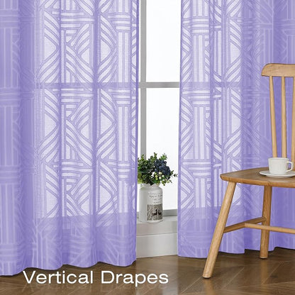 Simplebrand Lavender Semi Sheer Curtains 54 Inch Length 2 Panels, Geometric - Image 5