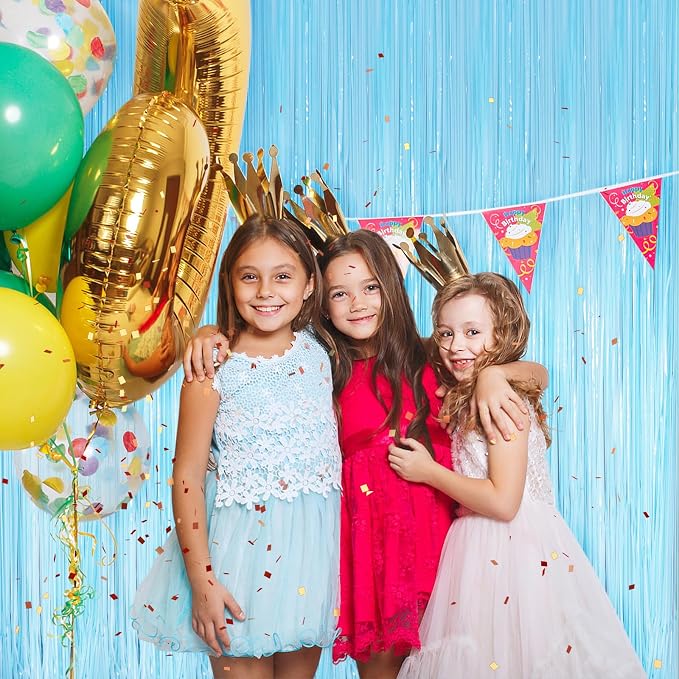 Macaron Light Blue Metallic Tinsel Foil Fringe Curtains, 2 Pack 3.3x8.3 Feet - Image 6