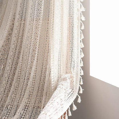 Sutuo Home Crochet Boho Curtain 96 Inches Length, Sheer Lace Handmade Tassels - Image 6
