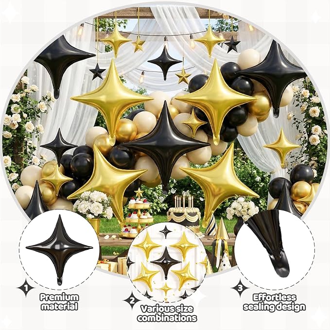 Black Gold Star Balloons, 26 Inch and 10 Inch Gold Stars Shaped Balloon - Image 3