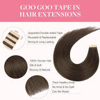 GOO GOO Tape in Hair Extensions Human Hair, 4A Chocolate Brown, 12inch 80g 40pcs, Skin Weft Seamless Invisible, Silky Straight with Thick Ends, Remy Human Hair