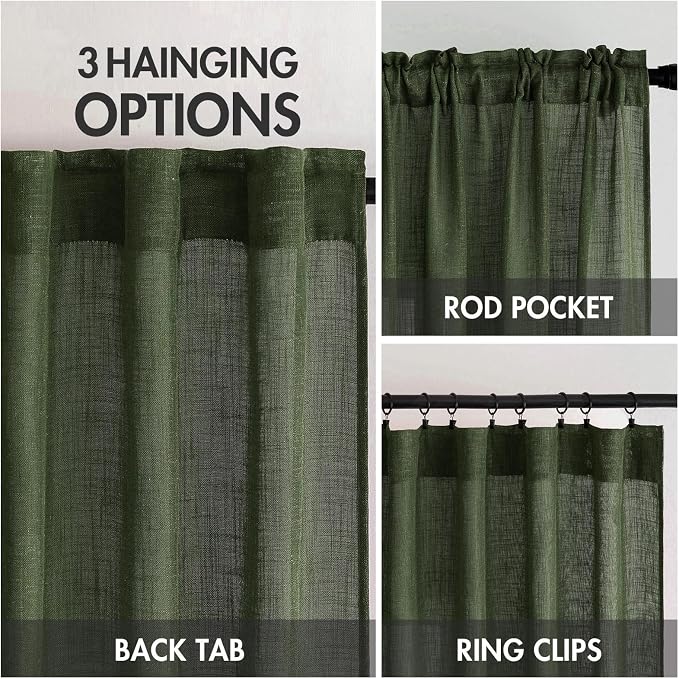 MIULEE Olive Green Linen Curtains 52x108 Inch Long - Image 3
