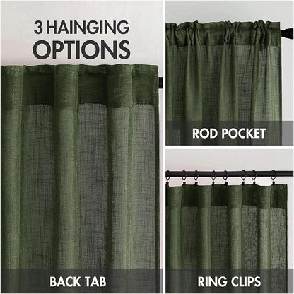 MIULEE Olive Green Linen Curtains 52x100 Inch Length 2 Panels - Image 3