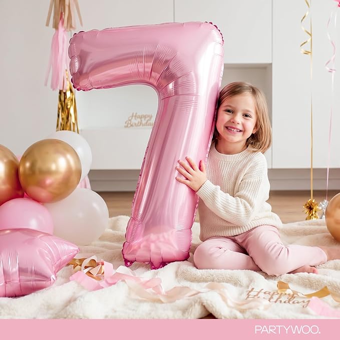 PartyWoo Number Balloons 40 Inch Pink Number 7 Kit 25pcs - Image 3