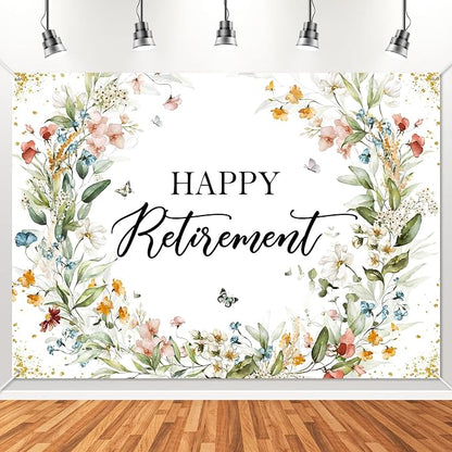 Avezano Happy Retirement Banner Wildflower Themed Happy Retirement Party by AVEZANO