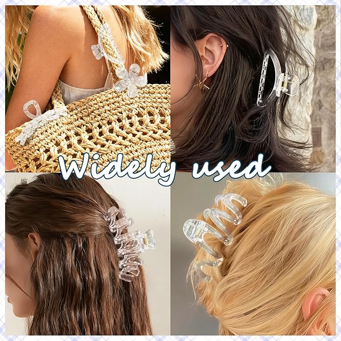 12 Pcs Claw Clips, Multi-Shapes Hair Clips for Women Girls, Non-Slip Large Jaw Claw Clips for Thick Thin Curly Hair Accessories (Clear)