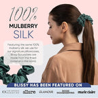 Blissy Silk Scrunchies (3 Pack) - 100% Pure Mulberry Silk - 22 Momme 6A High-Grade Fibers Scrunchie for Straight & Curly Hair (Emerald, Skinny)