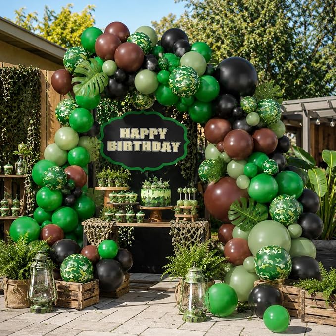 Camouflage Balloon Arch Kit, Camo Drak Green Avocado Green Black Balloons - Image 6