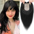 Hair Toppers for Women Real Human Hair, 360° 3D Toppers Pieces for Women with Thinning Crown Wispy Bangs 12 Inch Upgrade Big Basement Black, 12 Inch Wispy Bangs
