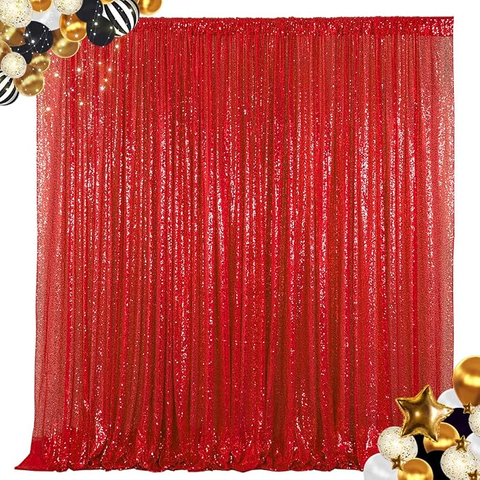 ShinyBeauty Sequin Backdrop Red 10X10FT by ShinyBeauty