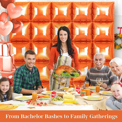 Orange Square Foil Balloons 25 Pcs Metallic Orange Balloons Wall Backdrop - Image 6