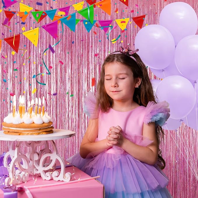 Crosize 2 Pack Laser Party Pink Streamers Backdrop, 3.3 x 9.9 ft | Tinsel Foil - Image 3