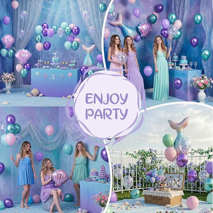 Mermaid Balloons, 12 Inch Pastel Pink Metallic Purple Teal Balloons - Image 6