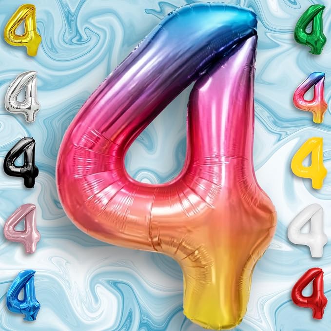 Rainbow Number Balloons 4 Mylar Foil 40 Inch - Image 3