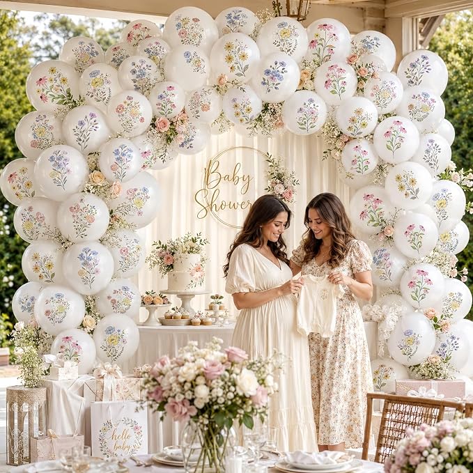 Wildflower Balloons, 12 Inch White Spring Balloon, Girls Birthday Party Tea - Image 6