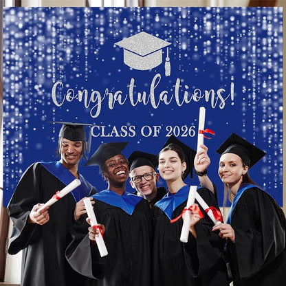 Mocsicka Class of 2026 Backdrop Blue Silver Glitter Bokeh Graduation Party - Image 7