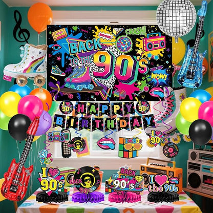 90s Birthday Party Decorations Includes Backdrop, Honeycomb Centerpieces - Image 6