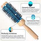 SUNBIRD Round Brush for Blow Drying - Wood Handle Professional Blowout Brush with Aluminium Ceramic Ionic Thermal Barrel for Smooth Hair, Volume & Heat Curly Styling (Outer Diameter2.1Inch)
