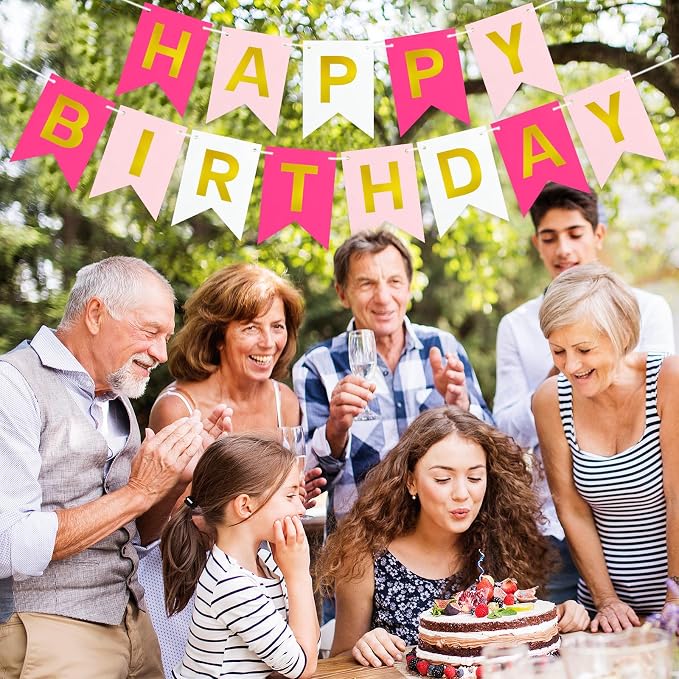 Pre-Strung Pink Happy Birthday Banner Sign - Image 7
