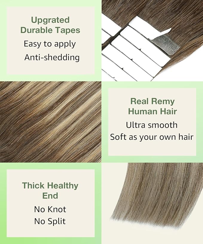 SURNEL Tape in Hair Extensions Balayage Chocolate Brown to Caramel Blonde Tape in Hair extensions Human Hair 14 inch 20pcs 50g (#4/27/4-14)