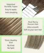 SURNEL 22 inch Tape in Hair Extensions Balayage #4/27/4 Chocolate Brown to Caramel Blonde Tape in Hair Extensions Human Hair 50g(#4/27/4-22)