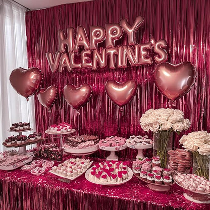 PartyWoo Burgundy Red Foil Fringe Tinsel Streamers 2pcs 6.6FT Backdrop | - Image 3