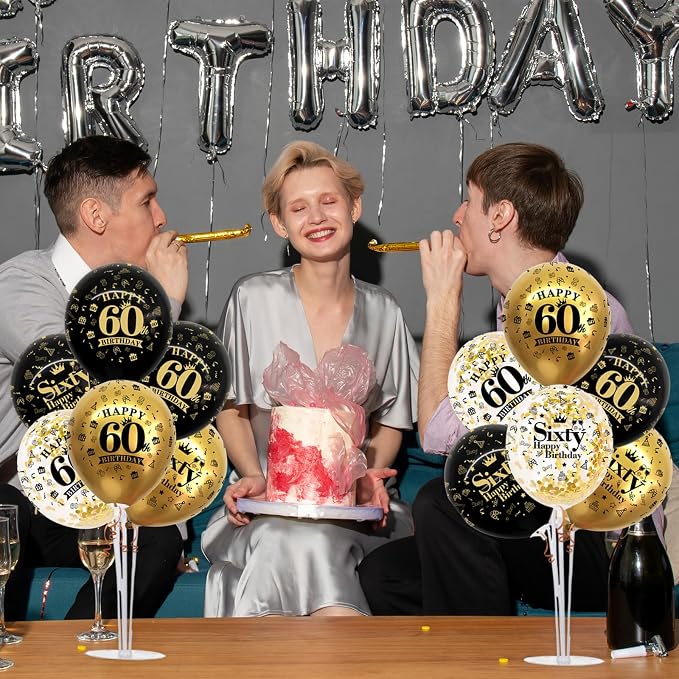 TONIFUL 4 Set Black Gold 60 Printed Balloon Stands - Image 5