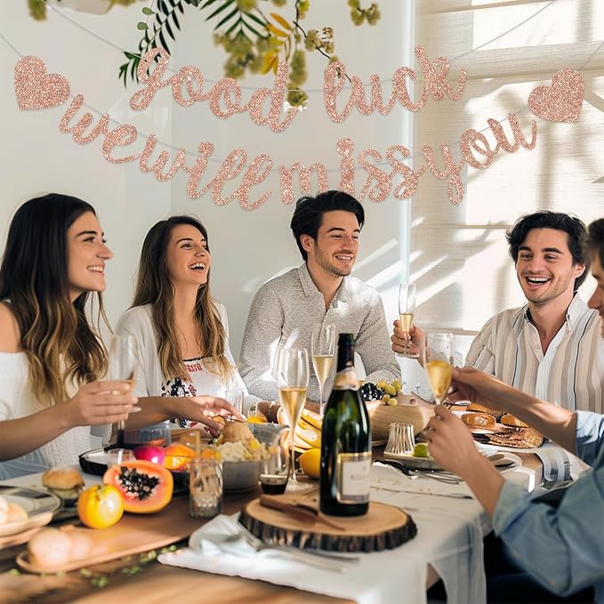 BEISHIDA Rose Gold Good Luck We Will Miss You Banner Party Decor No DIY | - Image 4