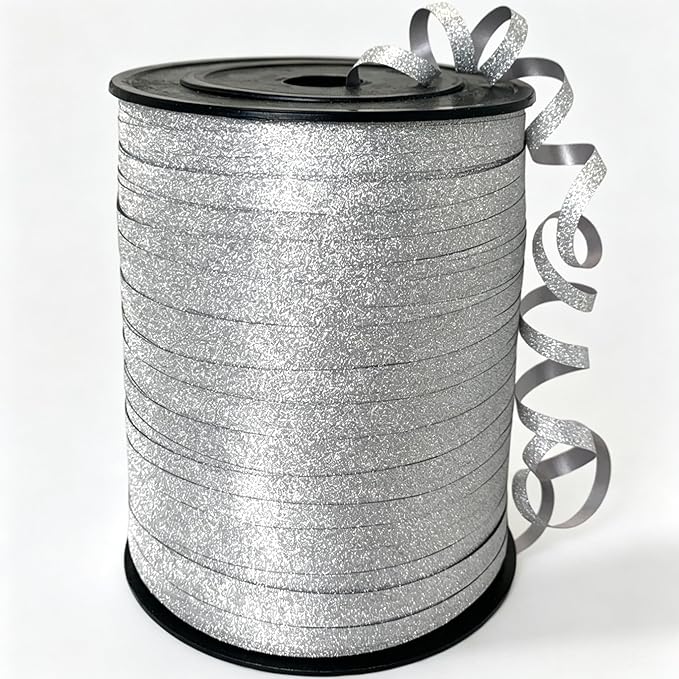 Glitter Silver Ribbon Curling, 500 Yard Balloon String Ribbon by Winjeto