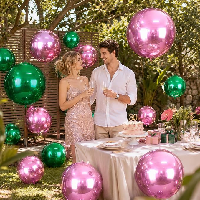 12Pcs Green and Pink Round Balloons Foil, Big Pink Metallic Balloons - Image 4