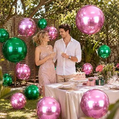 12Pcs Green and Pink Round Balloons Foil, Big Pink Metallic Balloons - Image 4