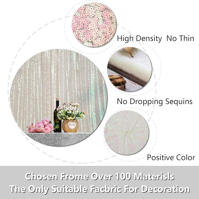 JYFLZQ White Iridescent Sequin Backdrop Curtains 10ft x 10ft 1 Panel Glitter - Image 4