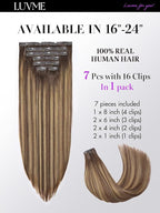 LUVME Straight Seamless 110g 7Pcs Clip in Hair Extensions Full Max with 18 inch Remy Human Hair Extensions, Highlight Color 100% Real Soft Human Hair