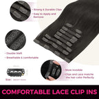 Lashey Real Human Hair Clip in Extensions, 9pcs 150g Straight 16 Inch #1B Natural Black Hair Extensions for Women