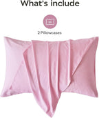 JELLYMONI 100% Natural Cotton Striped Standard Pillowcases Set, 2 Pack White and Thin Pink Striped Pattern Printed Pillow Covers with Envelope Closure(Pillows are not Included)