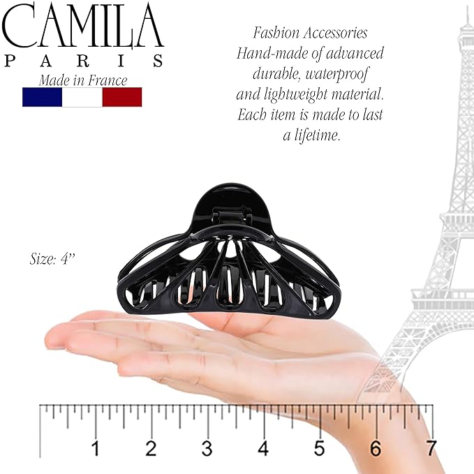 Camila Paris CP3053 French Hair Clip for Women Thick Hair for Long Curly Wavy Hair, Black, Girls Hair Claw Clips Fashion Styling Hair Accessories for Women, Strong Hold No Slip Grip, Made in France