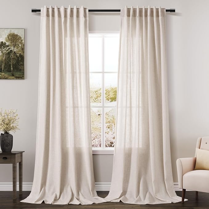 Extra Long Tan Beige Curtains 132 inch Length 2 Panels Set Back Tab Neutral by Nanspring